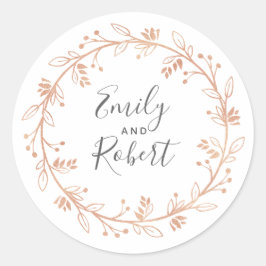 Adesivo Redondo Casamento Moderno de rosa Dourado Floral Wreath