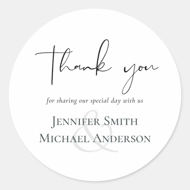 Adesivo Redondo Casamento Moderno de Script de Elegância Simples (Frente)