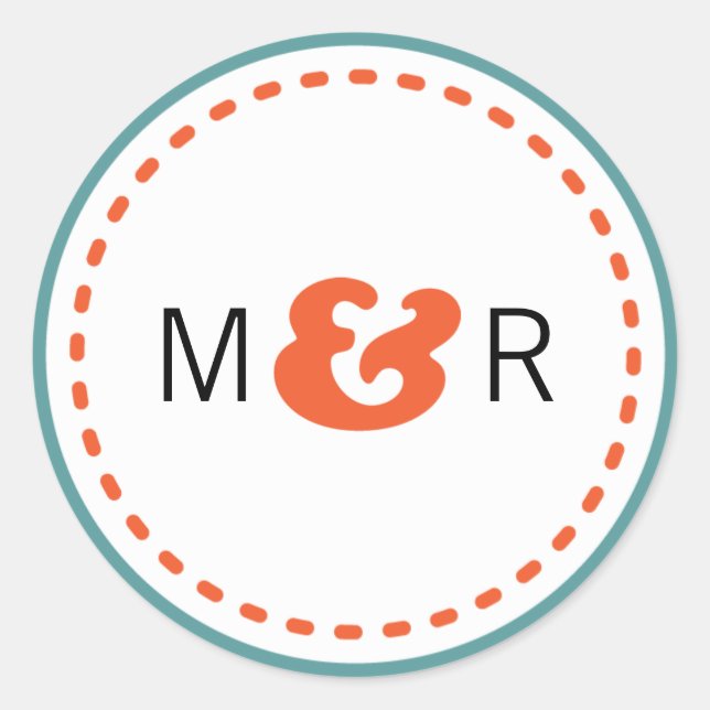 Adesivo Redondo Casamento Moderno de Teal & Orange Chevron & Loveb (Frente)