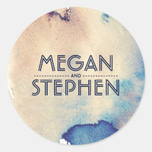 Adesivo Redondo Casamento Moderno de Vintage Beach WaterColor