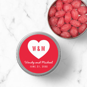 Adesivo Redondo Casamento Moderno do Coração do Monograma de Fun