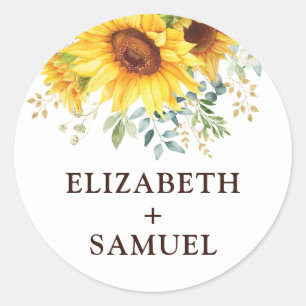 Adesivo Redondo Casamento moderno do jardim do verão do girassol
