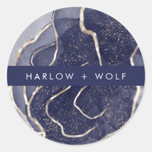 Adesivo Redondo Casamento Moderno Dourado Elegante da Meia-Noite
