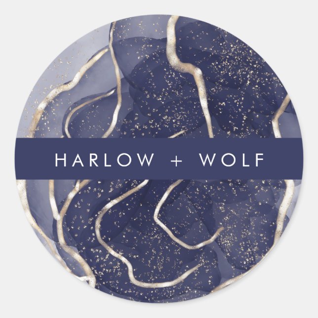 Adesivo Redondo Casamento Moderno Dourado Elegante da Meia-Noite (Frente)