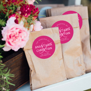 Adesivo Redondo Casamento Moderno e Ousado em Magenta