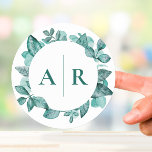 Adesivo Redondo Casamento Moderno Elegante Teal Greenery Watercolo<br><div class="desc">Belo verde-chá faz uma declaração elegante para o seu envelope de convite de casamento. Você pode personalizar com suas informações e mudar o texto para se adequar ao seu evento.</div>
