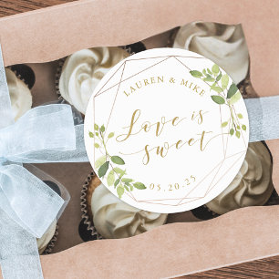 Adesivo Redondo Casamento Moderno Geométrico Verde Amor é Doce