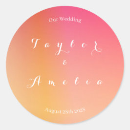 Adesivo Redondo Casamento Moderno Laranja Peach Ombre
