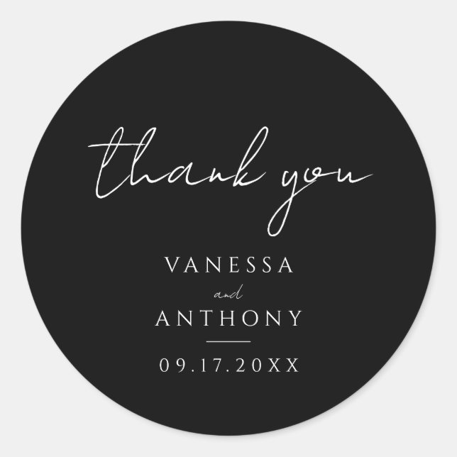 Adesivo Redondo Casamento Moderno Minimalista Elegante Obrigado (Frente)