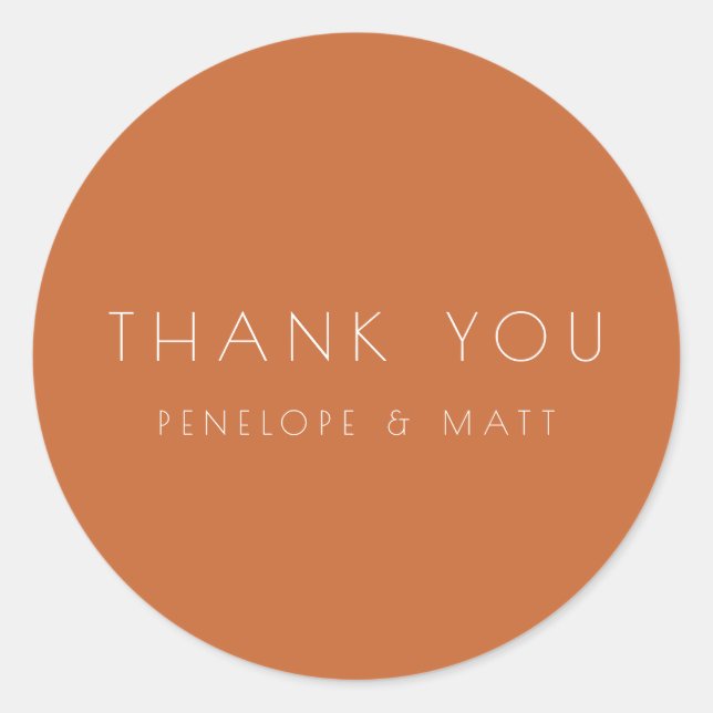 Adesivo Redondo Casamento Moderno Minimalista Obrigado Queimado La (Frente)