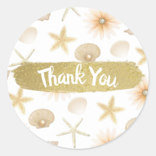 Adesivo Redondo Casamento Moderno Praia de Pêssego Conchas & Flore