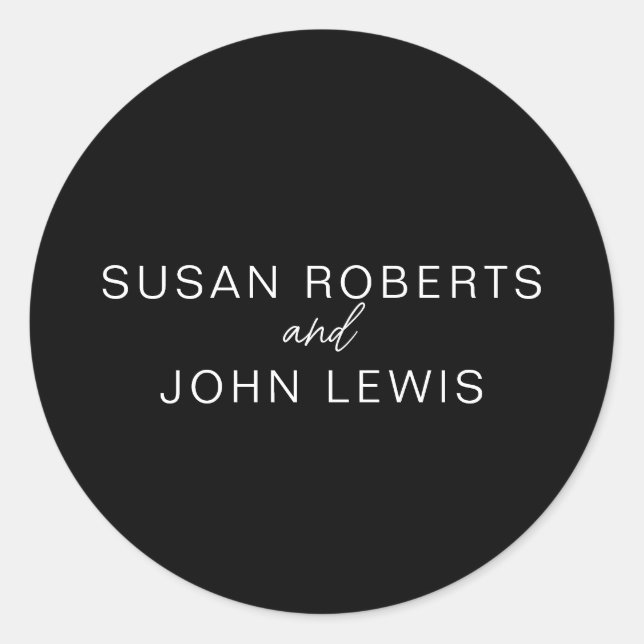 Adesivo Redondo Casamento Moderno Preto e Branco (Frente)