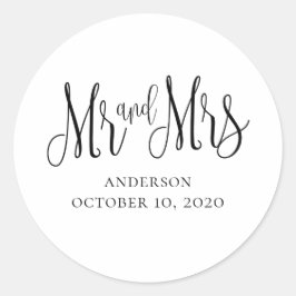 Adesivo Redondo Casamento moderno preto e branco. Sr e sra simples
