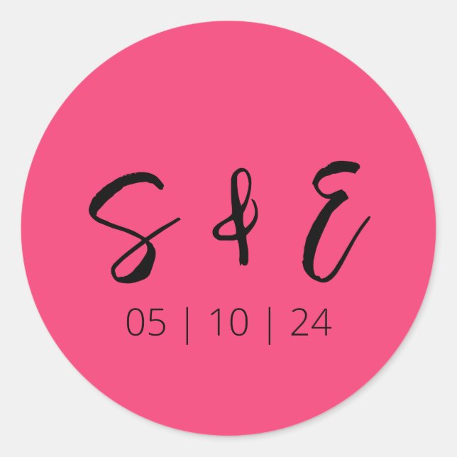 Adesivo Redondo Casamento Moderno Rosa Quente (Frente)