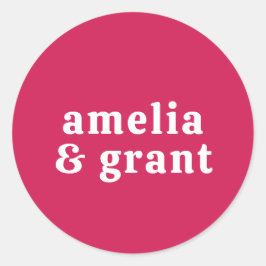 Adesivo Redondo Casamento Moderno Rosa-Quente Retro