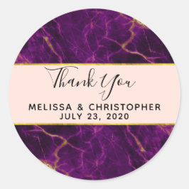 Adesivo Redondo Casamento Moderno Roxo e Dourado Abstrato Marble