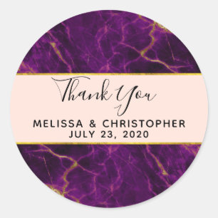 Adesivo Redondo Casamento moderno roxo & mármore abstrato do ouro