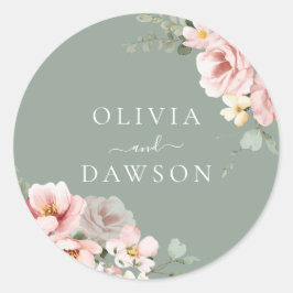 Adesivo Redondo Casamento Moderno Verde Blush & Sage
