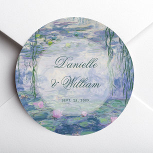 Adesivo Redondo Casamento Monet Florais Nenúfares Escrita Elegante