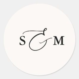 Adesivo Redondo Casamento Monograma Ampersand Script Marfim
