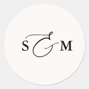 Adesivo Redondo Casamento Monograma Ampersand Script Marfim