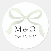 Casamento Monograma Aquarela com Laço Verde Salvia