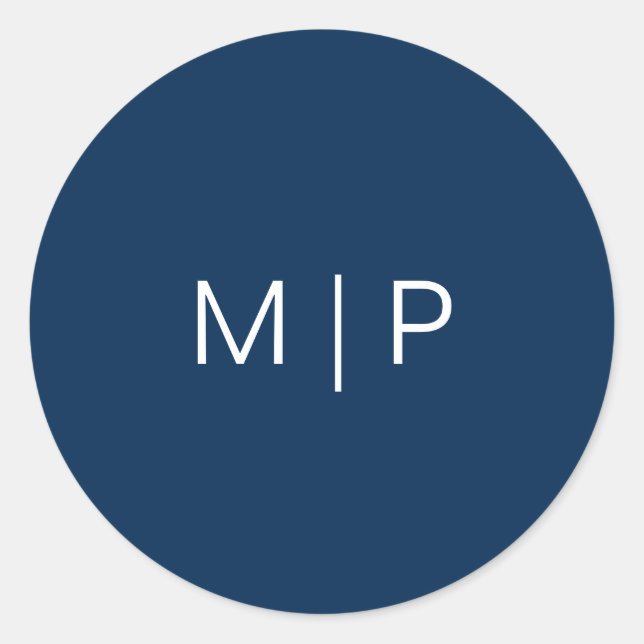 Adesivo Redondo Casamento Monograma Azul Marinho Simples Moderno (Frente)