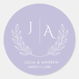 Adesivo Redondo Casamento Monograma cor-de-rosa lavanda minimalist