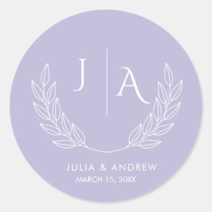 Adesivo Redondo Casamento Monograma cor-de-rosa lavanda minimalist