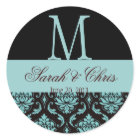 Casamento Monograma Damask Blue Black Seal
