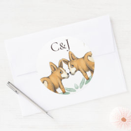 Adesivo Redondo Casamento Monograma de Dois Cachorros Corgi