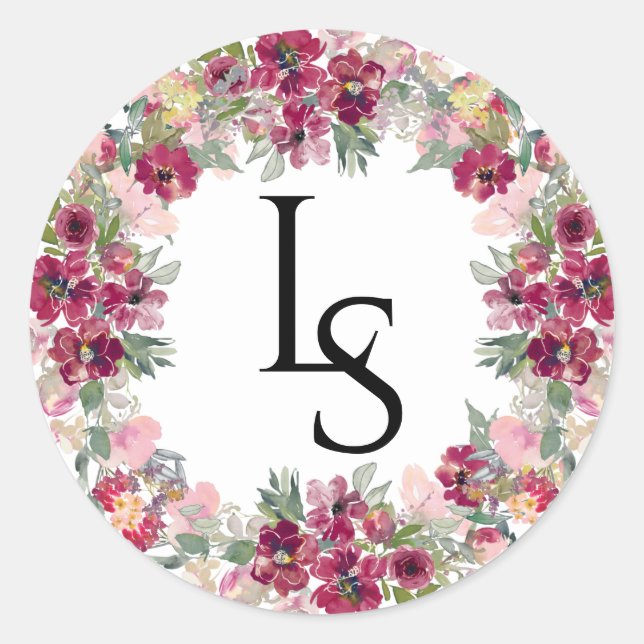 Adesivo Redondo Casamento monograma e blush (Frente)