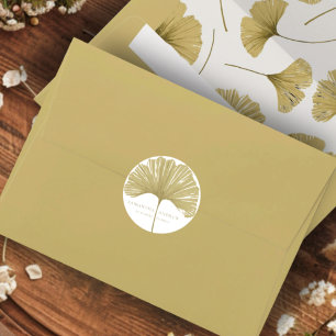 Adesivo Redondo Casamento Monograma Ginkgo Ouro Falso Simples