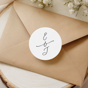 Adesivo Redondo Casamento Monograma Manuscrito Simples Caprichoso