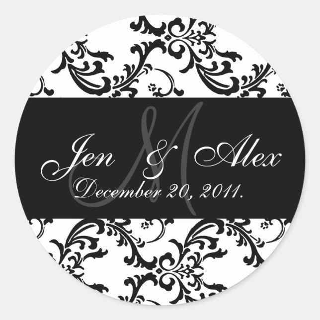 Adesivo Redondo Casamento Monograma Noiva Data Paisley Seals (Frente)