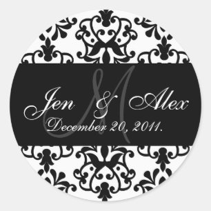 Adesivo Redondo Casamento Monograma Noivo Data Paisley Seal