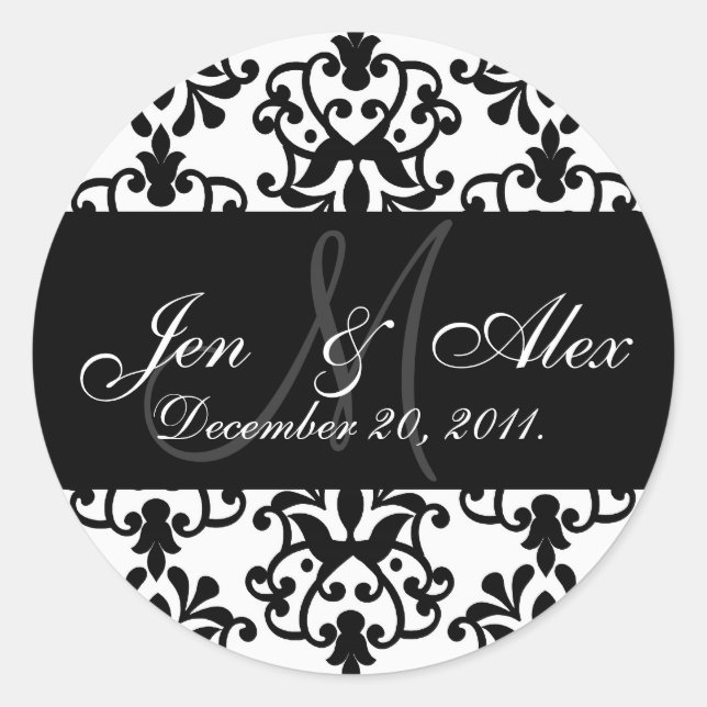 Adesivo Redondo Casamento Monograma Noivo Data Paisley Seal (Frente)