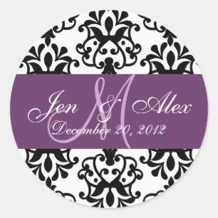 Adesivo Redondo Casamento Monograma Salvar Data Damask Seal