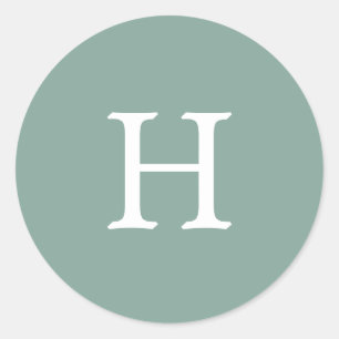 Adesivo Redondo Casamento Monograma Verde Sage Simples