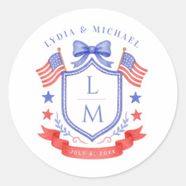 Adesivo Redondo Casamento Monograma Vermelho Branco e Eu Caso Patr