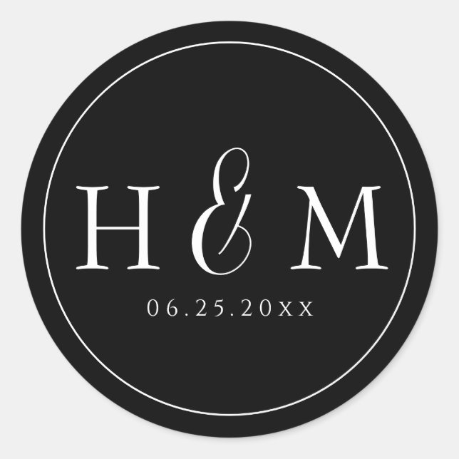Adesivo Redondo Casamento Monogramado com Tipografia Simples e Ele (Frente)
