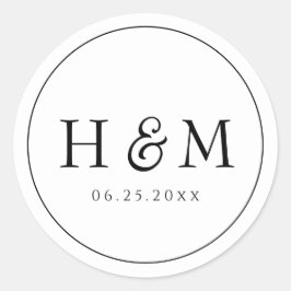 Adesivo Redondo Casamento Monogramado com Tipografia Simples e Ele