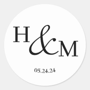 Adesivo Redondo Casamento Monogramado Moderno Simples Elegante