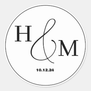 Adesivo Redondo Casamento Monogramado Simples Elegante Moderno