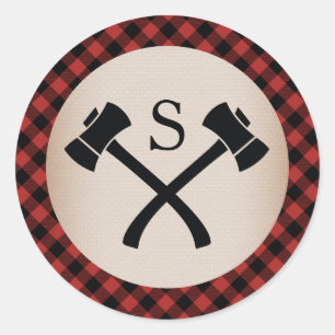 Adesivo Redondo Casamento Monogrammed do machado da xadrez do