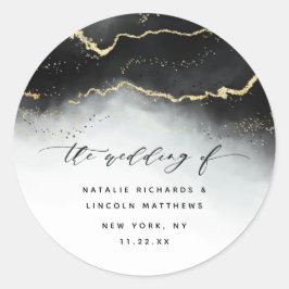 Adesivo Redondo Casamento Moody Mist Ombre Black Watercolor