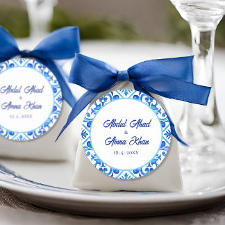 Adesivo Redondo Casamento Muçulmano Islâmico com Padrão Azul do Ma