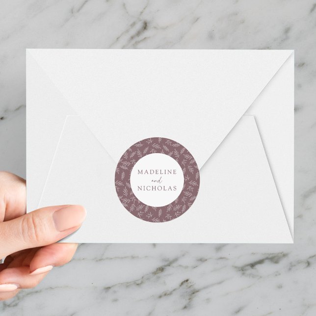 Adesivo Redondo Casamento Múrpura Botânica Minimalista Moderno (Criador carregado)