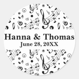 Adesivo Redondo Casamento Musical de Notas de Música