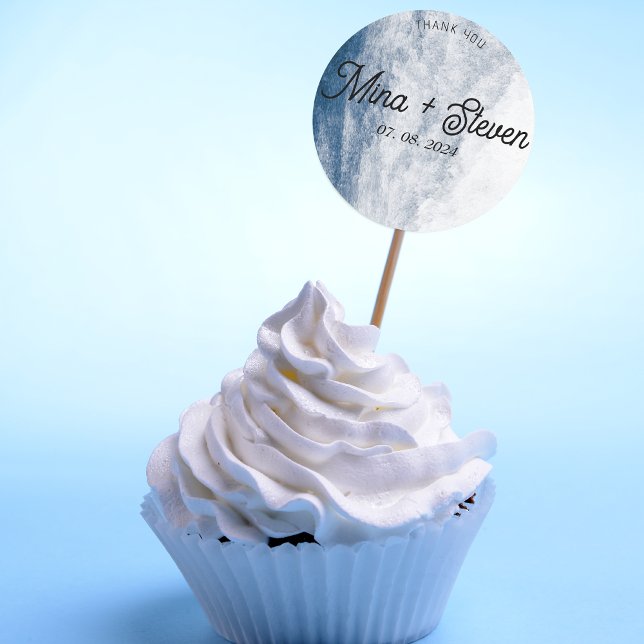 Adesivo Redondo Casamento na Praia do Oceano Costeiro Aquarela Azu (Criador carregado)